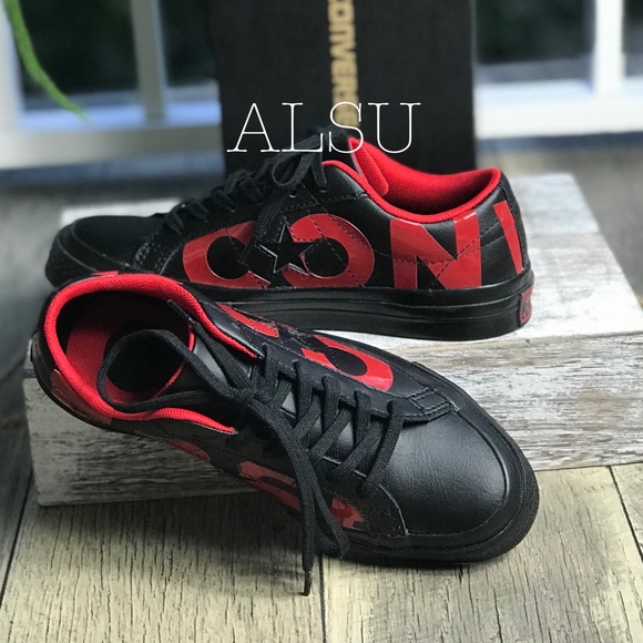 Converse One Star⭐️OX Black Red Leather W AUTHENT - Picture 3 of 8